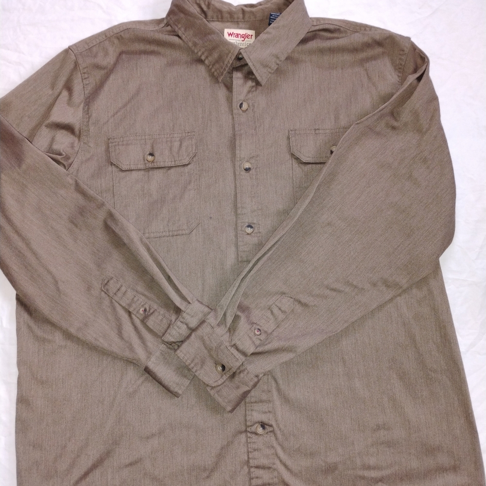 Wranglers Authentics Mens 2XL Light Brown Long Sleeve Button Down Shirt
